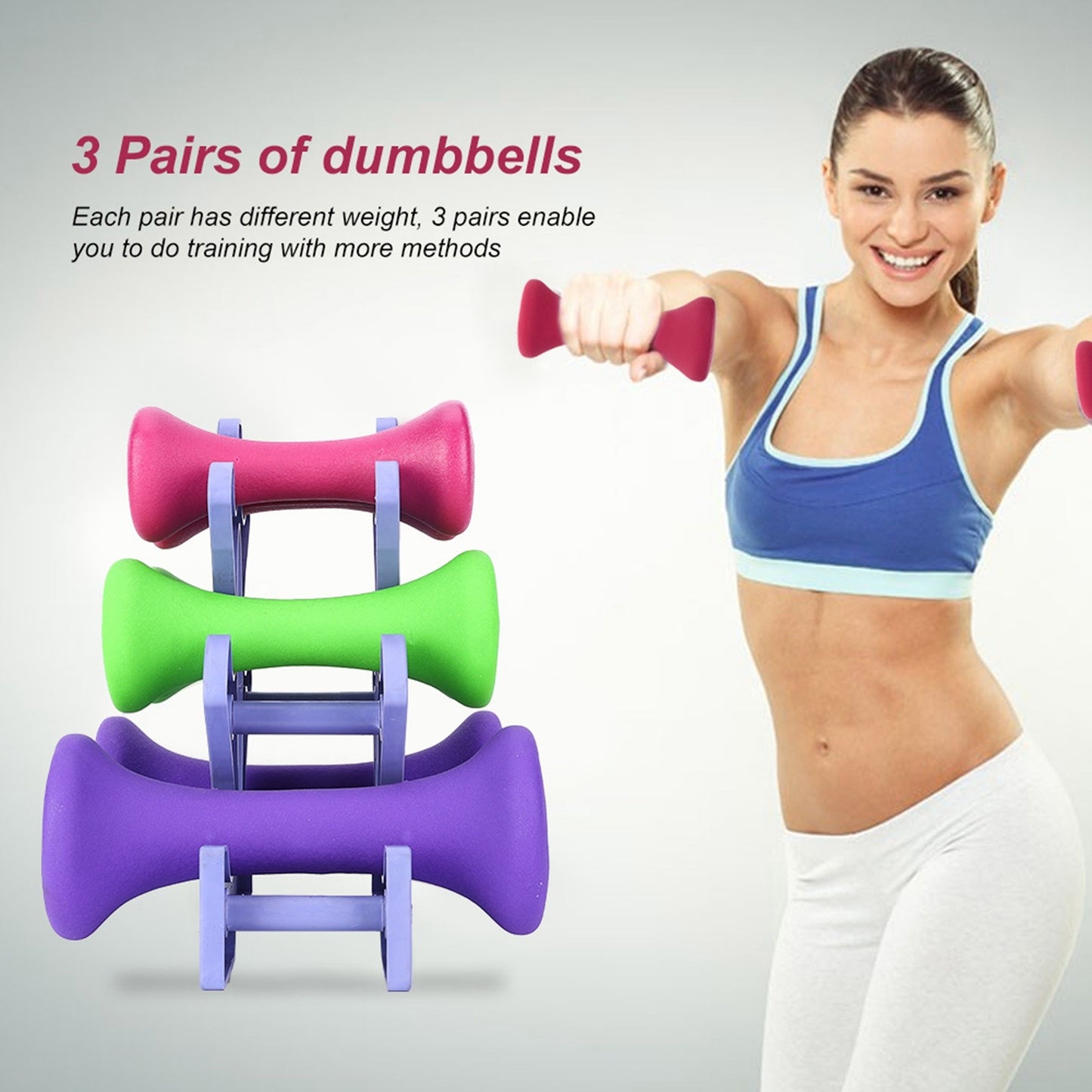 6pcs Hand Fitness Weights Set Holder Rack 2lb 3lb 5lb Bodybuilding Exercise Equipment