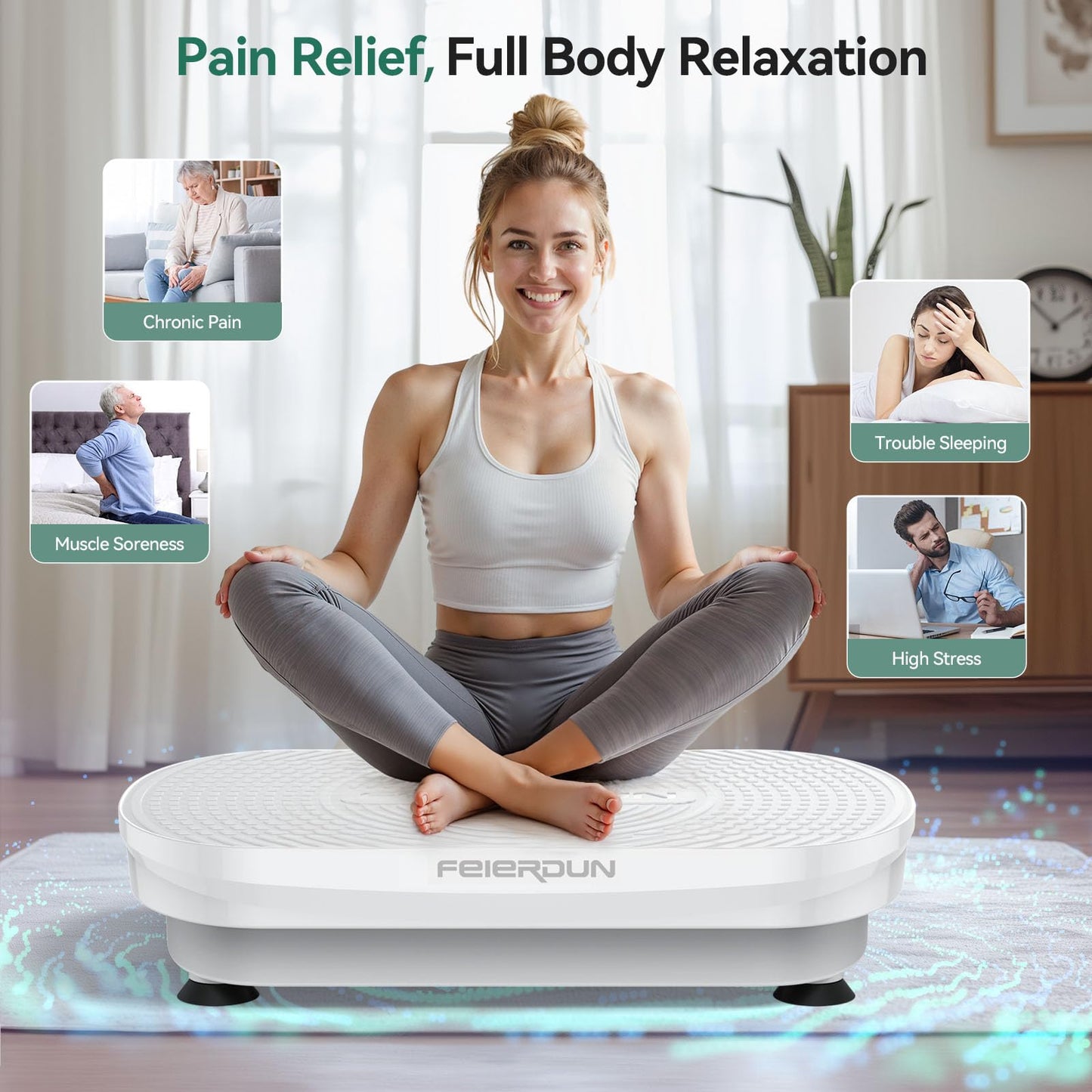 FEIERDUN Vibration Plate Exercise Machine, Vibration Plate for Lymphatic Drainage, Power Plate Vibration Platform for Weight Loss, Toning & Wellness-Black