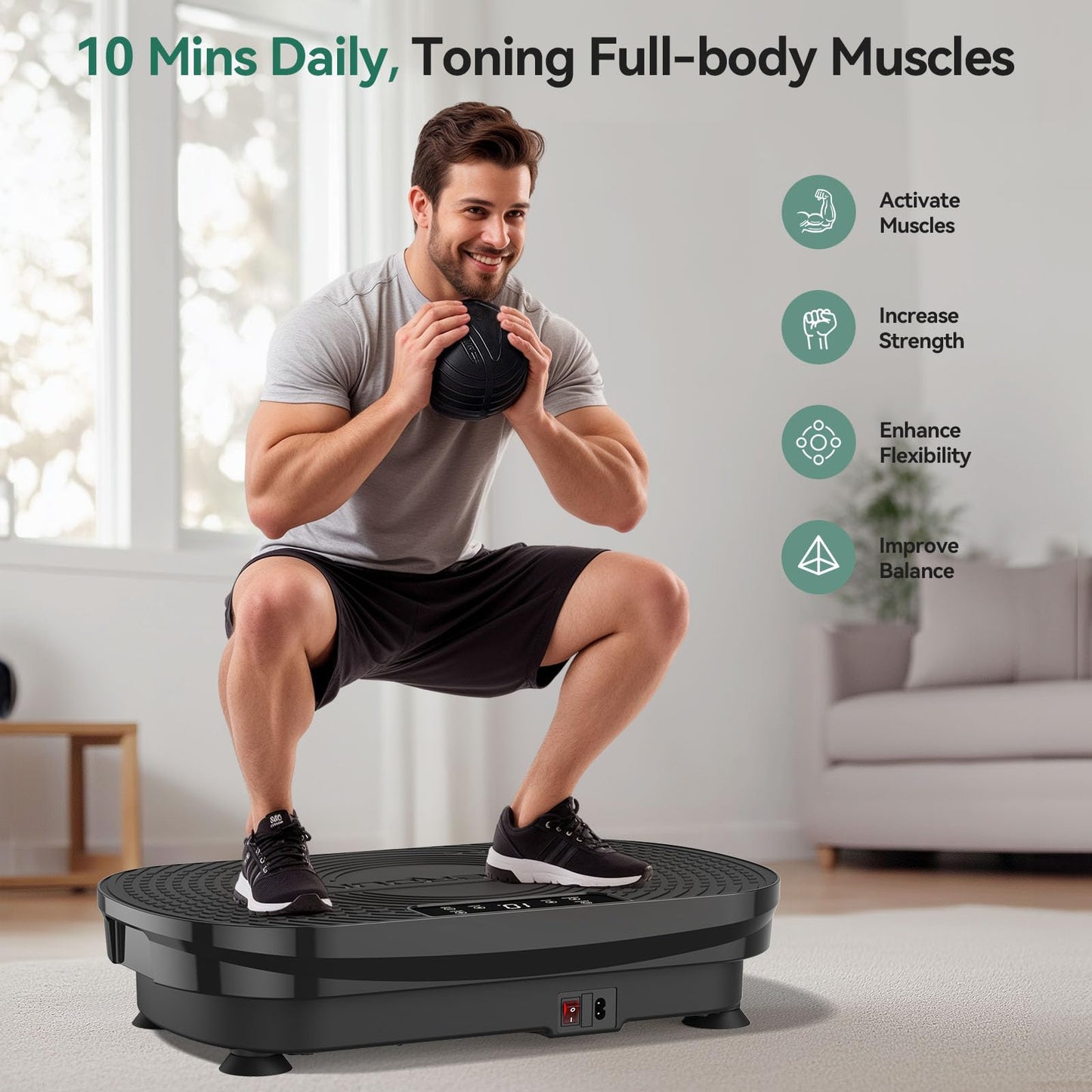 FEIERDUN Vibration Plate Exercise Machine, Vibration Plate for Lymphatic Drainage, Power Plate Vibration Platform for Weight Loss, Toning & Wellness-Black