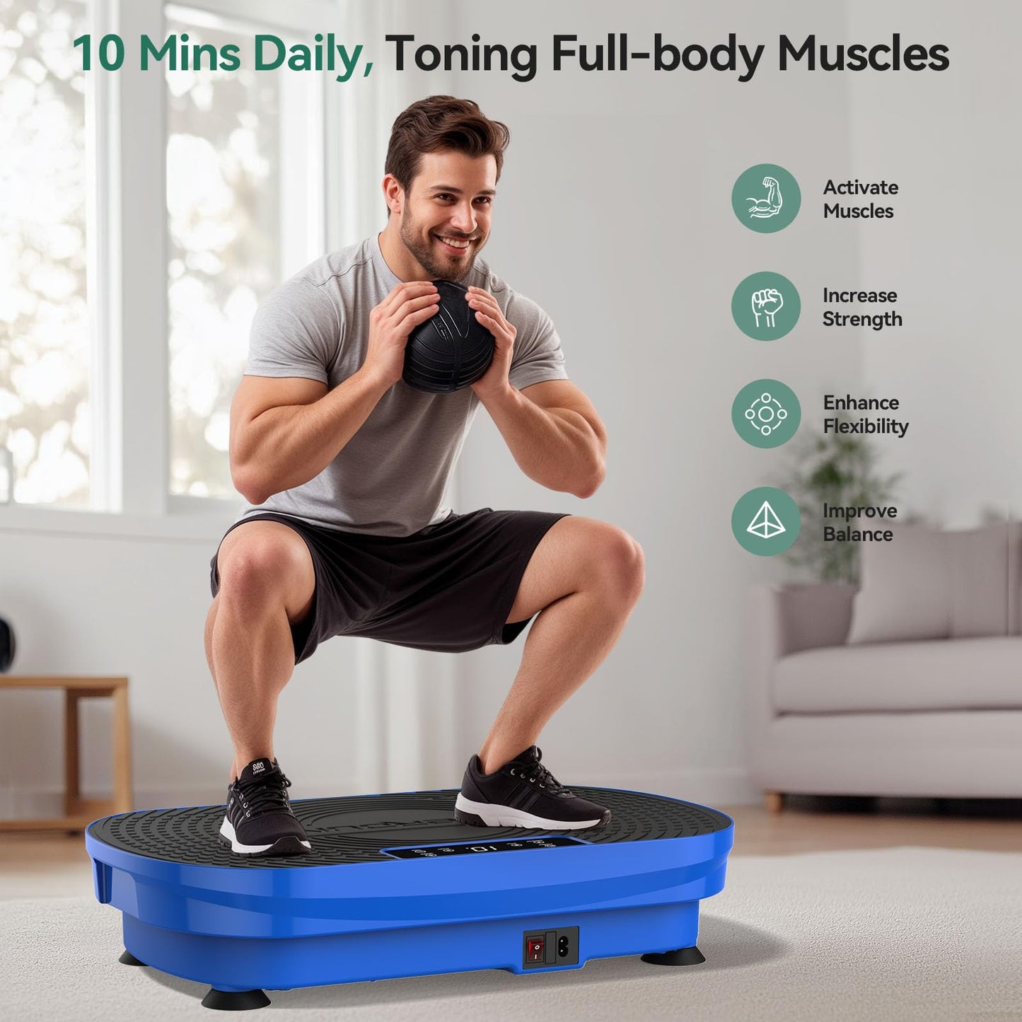 FEIERDUN Vibration Plate Exercise Machine, Vibration Plate for Lymphatic Drainage, Power Plate Vibration Platform for Weight Loss, Toning & Wellness-Black