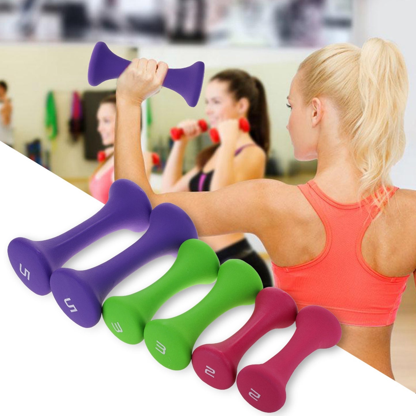 6pcs Hand Fitness Weights Set Holder Rack 2lb 3lb 5lb Bodybuilding Exercise Equipment